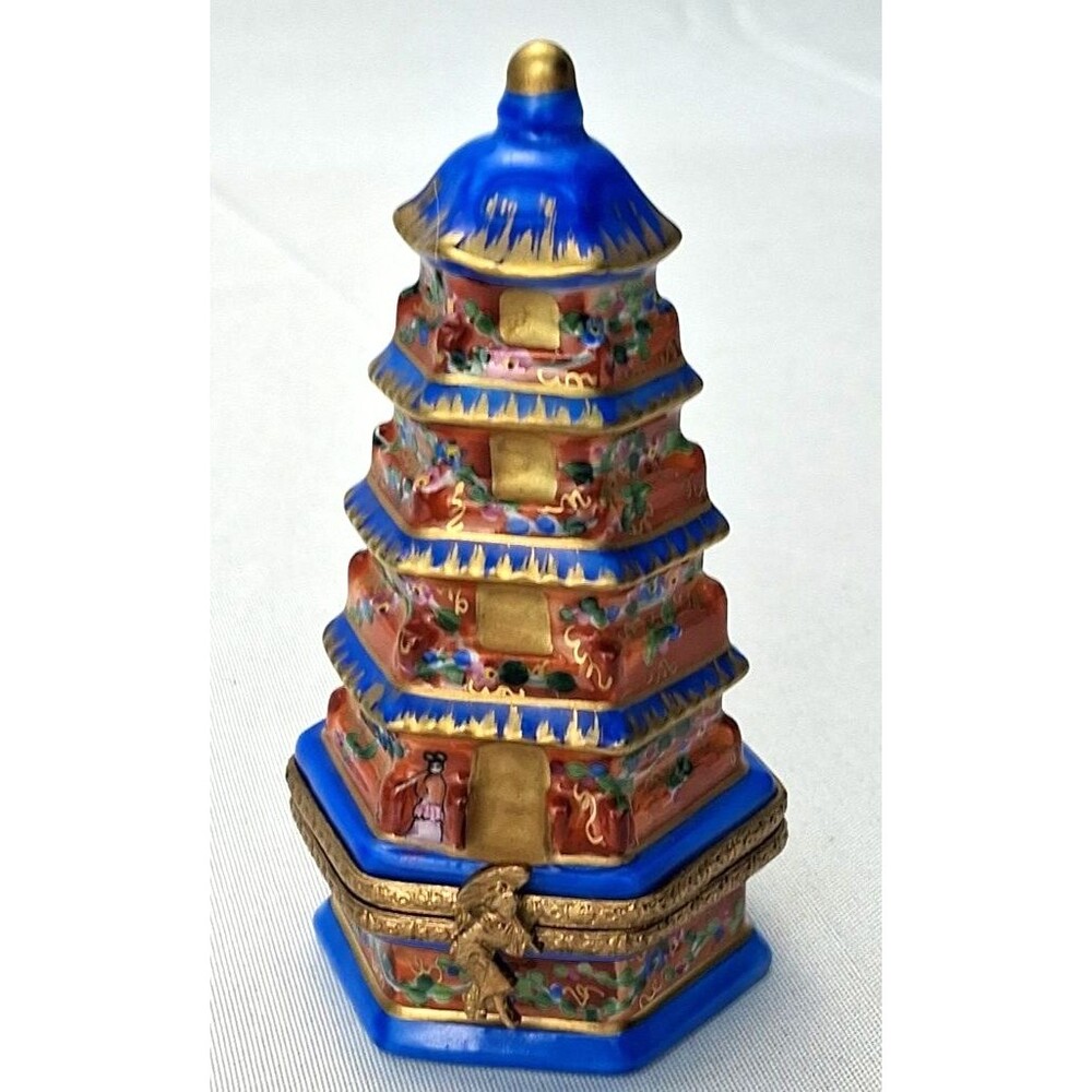 Vintge Rochard Limoges France Porcelain Pagoda Trinket Box Hand Painted